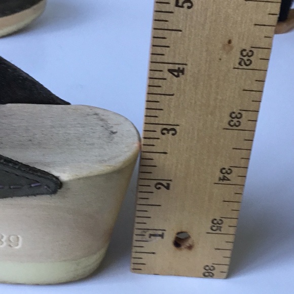 Woman Boho Olive Sage Suede Wooden Clogs size 39 - Picture 13 of 13